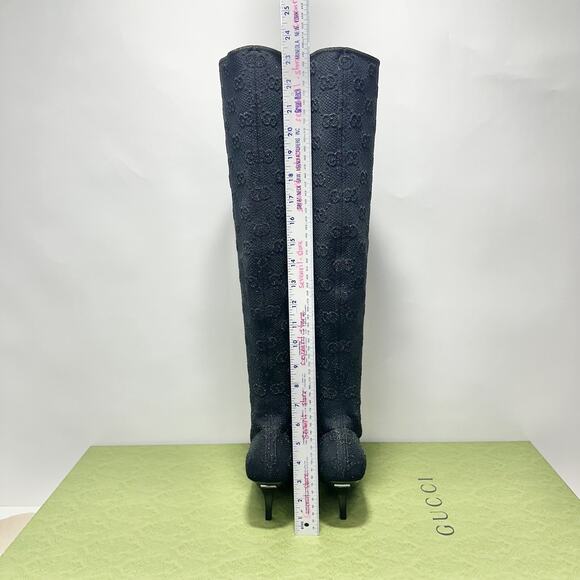 Gucci Demi 37/ US 7 Logo jacquard Metallic Stretch Knit Over The Knee Boots NIB - Picture 10 of 15